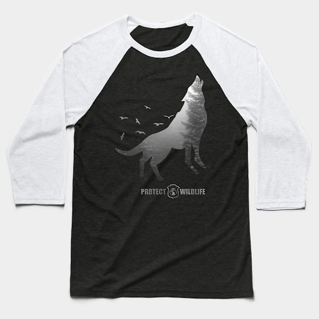 Protect Wildlife - Nature - Wolf Silhouette Baseball T-Shirt by JTYDesigns